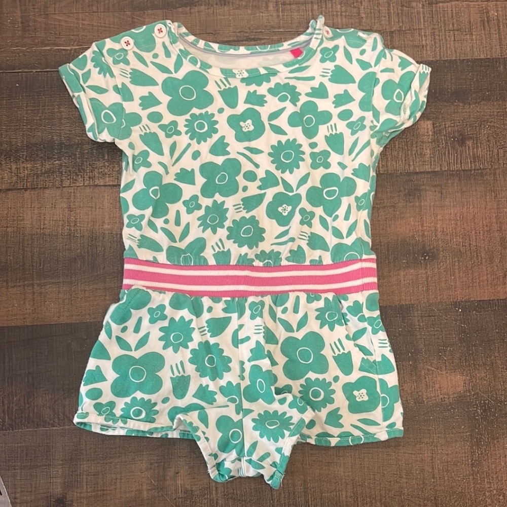 Girls size 2-3T Mini Boden green, white and pink floral romper